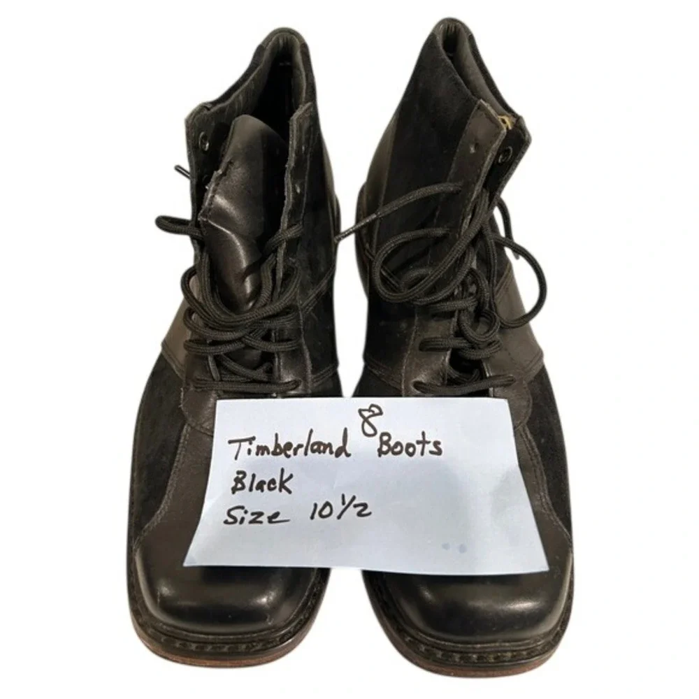 Timberland Square Toe Black Leather Suede Men‎ 10.5 Mid Top Boots